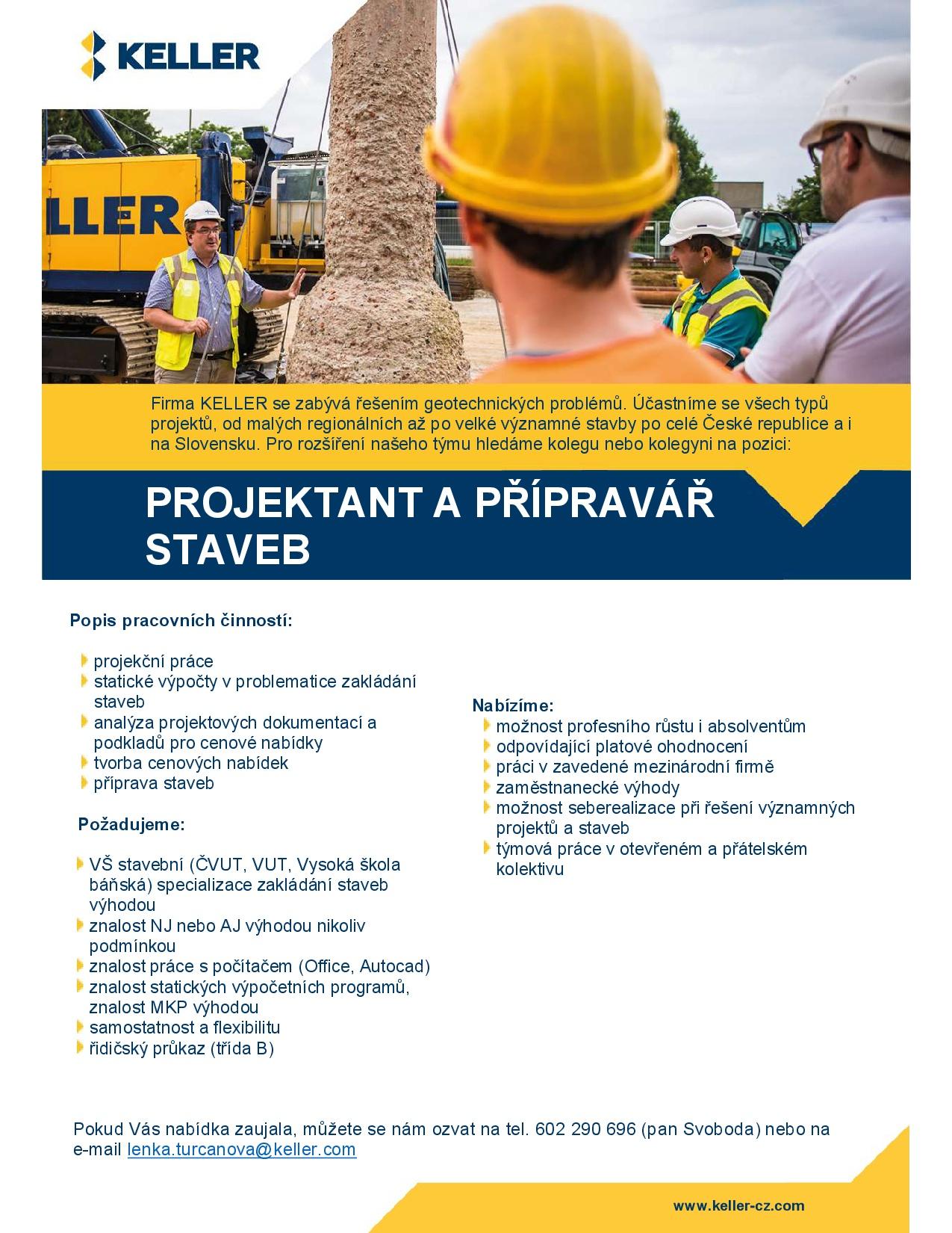 Projektant a přípravář - inzerát